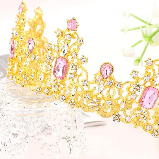Didder Pink Gold Princess Crown Birthday Tiara Prom Queen Tiaras and Crowns for Women and Girls Halloween Costume Headpiece Hair Accessories
