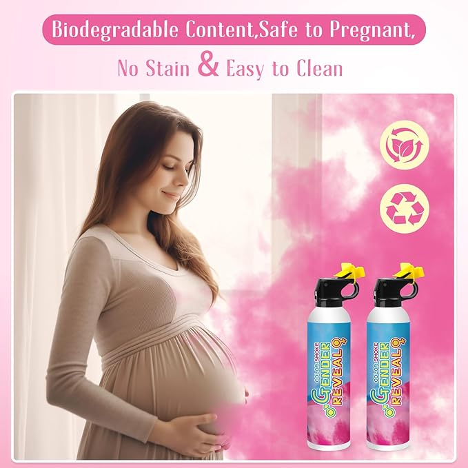 Merear Gender Reveal Fire Extinguisher 2 Packs, Gender Reveal Ideas, Baby Girl Reveal Party Ideas 100% Biodegragable for Gender Reveal Decorations (Pink)