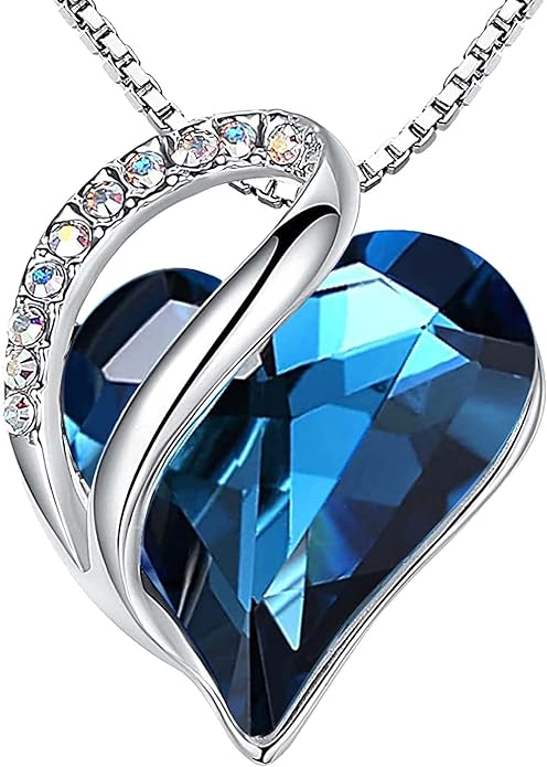 Leafael Valentine's Day Gift Necklaces for Women, Infinity Love Birthstone Heart Crystal Pendant, Birthday Anniversary Jewelry for Wife, Mom, and Her, Silver Plated, 18" + 2" Adjustable Chain