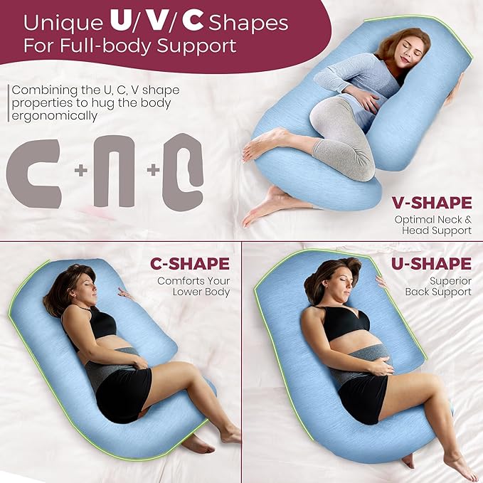 PILLANI Pregnancy Pillows for Sleeping - V C U Shaped Full Body Pillow with Removable Cover, 57inch Cooling Maternity Pillow for Pregnant Women, Support for Back Belly Legs Hip - Pregnancy Must Haves