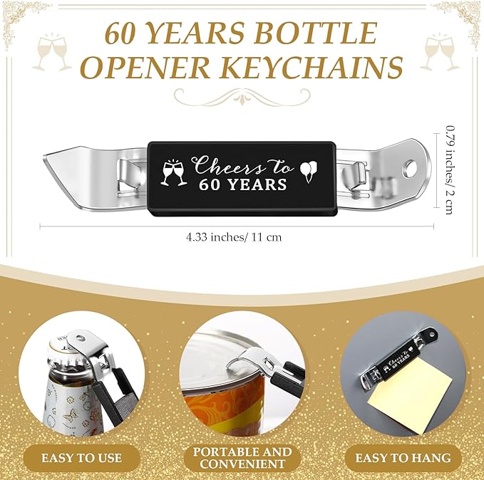 25 Sets 60th Birthday Party Favors for Guests 60th Magnetic Bottle Opener Multifunctional Jar Can Opener Thank You Cards Bag with Twine for Anniversary Party Favors Wedding Shower