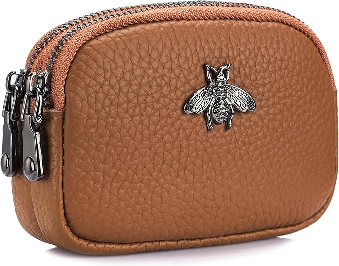 imeetu Women Leather Coin Purse, Small 2 Zippered Change Pouch Wallet