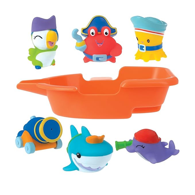 Nuby Pirate Pals Bath Toy Set - Interactive Bath Time Toys - 18+ Months