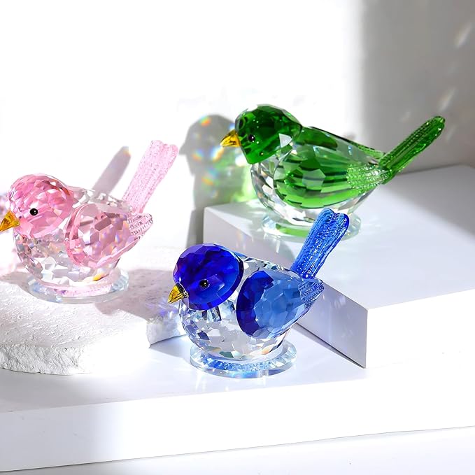 Ornalrist Crystal Green Clear Birds Figurine Handmade Collectible Animal Figurines Gifts for Him Dad Table Home Decoration Paperweight