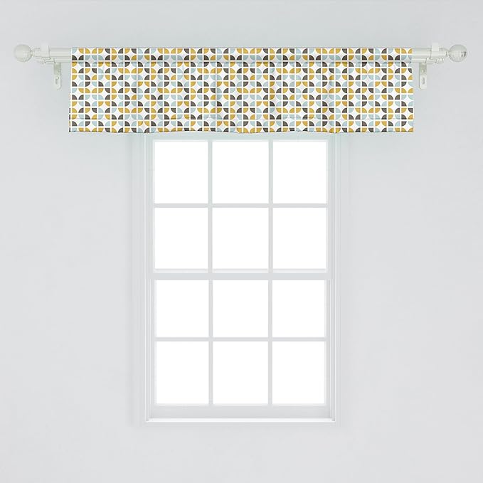 Ambesonne Abstract Window Valance Pack of 2, Retro Mid-Century Modern Style Geometric Composition Classic Art, Rod Pocket Curtain Valances for Kitchen Bedroom, 42" X 12", Yellow Pale Seafoam White