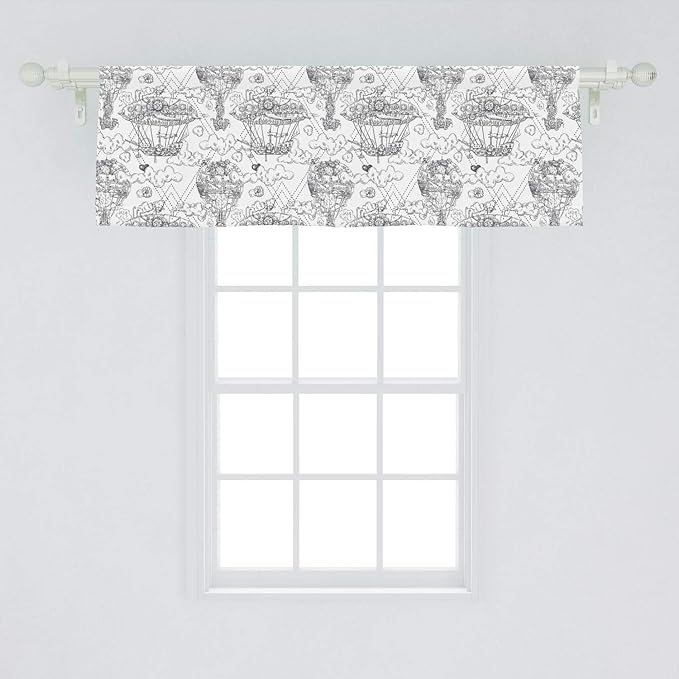 Ambesonne Retro Window Valance, Vintage Hot Air Balloon Aircraft with Industrial Mechanics System on Sky Sketch, Curtain Valance for Kitchen Bedroom Decor with Rod Pocket, 54" X 18", Dark Taupe Grey
