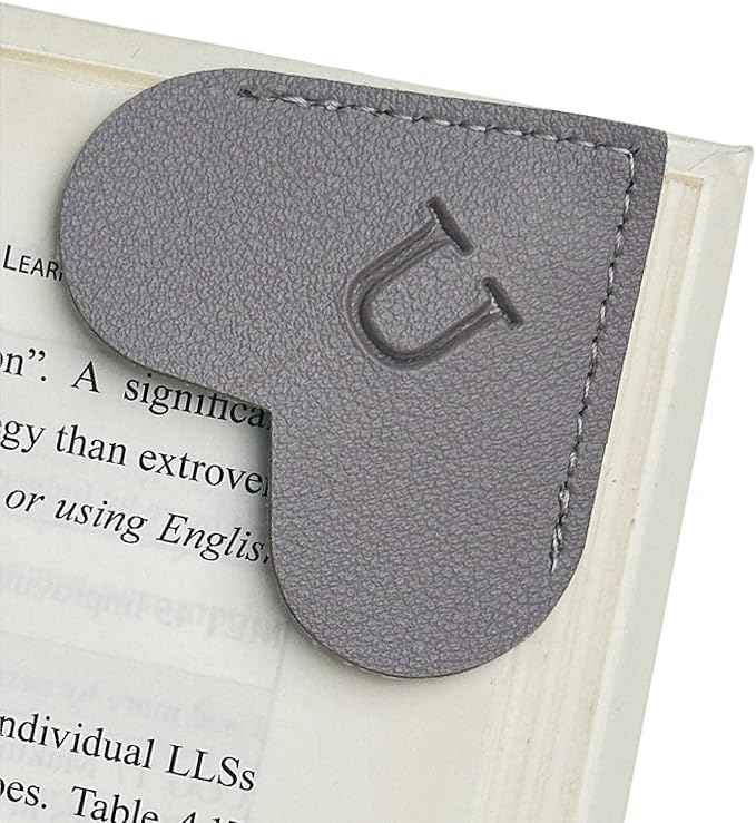 MOTEERLLU Personalized Leather Heart Bookmark with Initial, Cute Letters Custom Corner Book Mark for Reading Women, Teacher, Student, Book Lovers Gifts & Accessories(Grey, U)