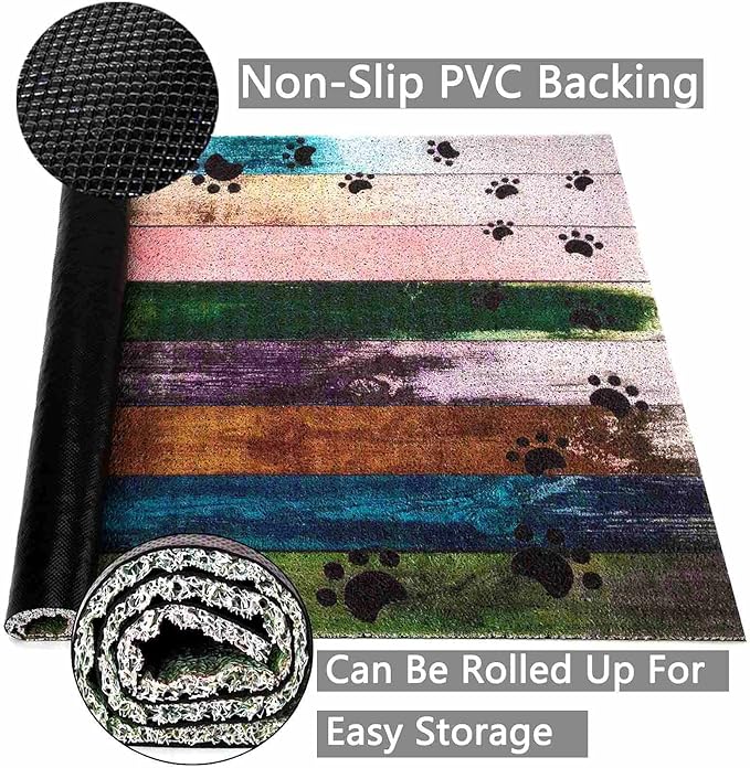 Darkyazi 23.6" x 35.4" Colorful Doormats Entrance Front Door Rug Funny Outdoors/Indoor/Bathroom/Kitchen/Bedroom/Entryway Floor Mats，Non-Slip Polyvinyl Chloride (Dog paw Print-2)