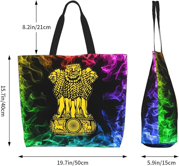 India National Emblem Large Reusable Eco-friendly Shopping Bags Portable Storage Handbag