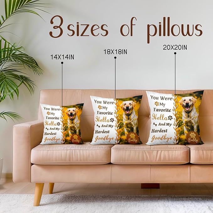 Personalized Memorial Throw Pillow with Photo (Insert Included), Sympathy Gift for Pet Loss, Customized Pillow Pets for Dog Owners (Yellow)
