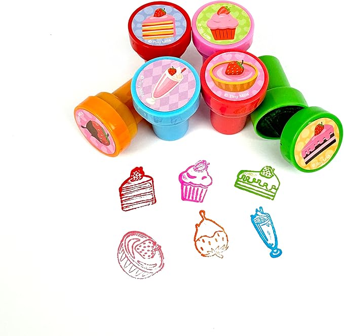 TINYMILLS Assorted Themed Stamps - 24 Pcs, 12 Different Strawberry Designs for Kids Party Favors & Goody Bag Fillers