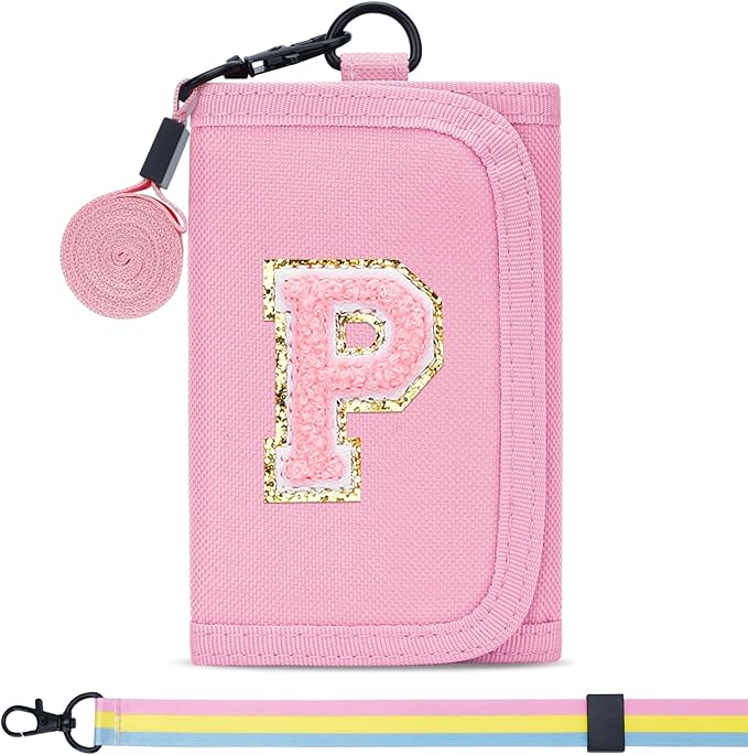 Christmas Gifts for Girls 3 4 5 6 7 8 9 10 11 12 Years Old Kids Wallet Cute Initial Coin Purse Toddler Wallet with Magic Sticker (Pink, P)