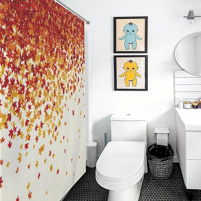 Fall Autumn Shower Curtain Maple Leaves Orange Red Leaf Harvest Waterproof Washable Fabric Bathroom Shower Curtains for Bathroom Decorations Home Indoor Decor 72x72Inch