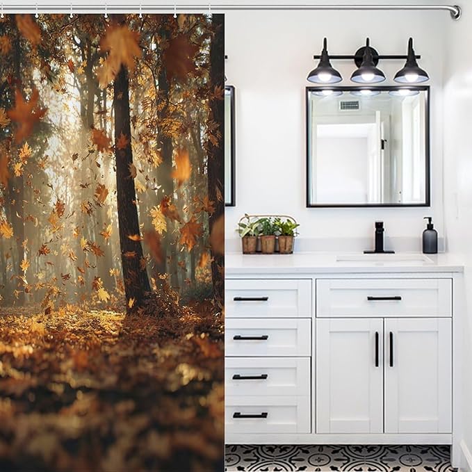 Fall Tree Shower Curtain Autumn Maple Tree Yellow Orange Leaves Brown Branch Waterproof Washable Fabric Bathroom Shower Curtains for Bathroom Decorations Home Indoor Decor 53x72Inch