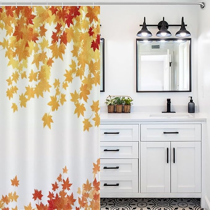 Fall Maple Shower Curtain Leaves Autumn Natural Scenery Havest Famhouse Waterproof Washable Fabric Bathroom Shower Curtains for Bathroom Decorations Home Indoor Decor 47x72Inch
