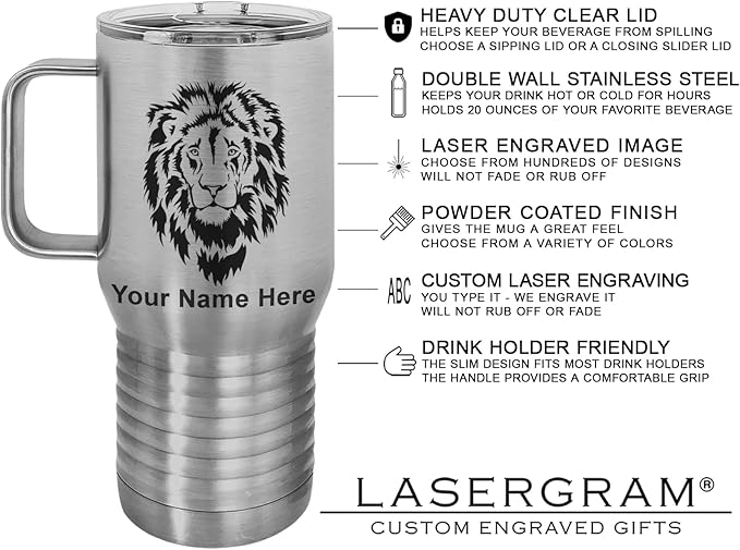 LaserGram 20oz Vacuum Insulated Travel Mug with Handle, Bronco Rider, Personalized Engraving Included (Stainless Steel)
