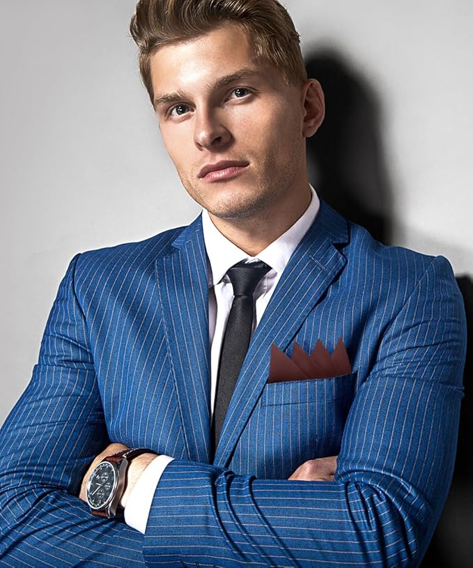 Premium Pre-Folded Four-Point Suit Pocket Square for Men with Sewn Pocket Fold