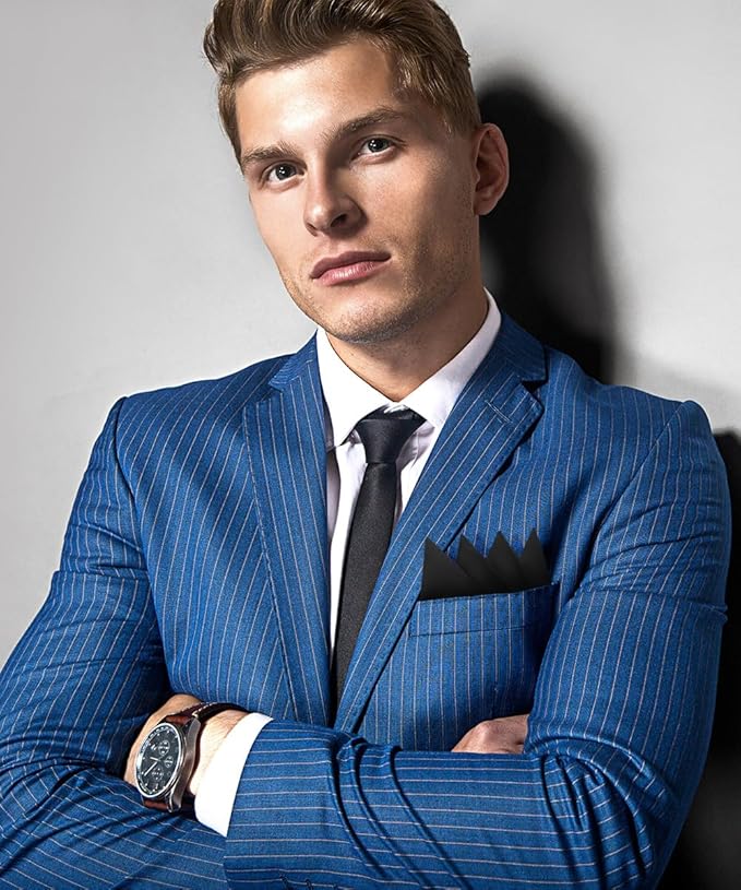 Premium Pre-Folded Four-Point Suit Pocket Square for Men with Sewn Pocket Fold