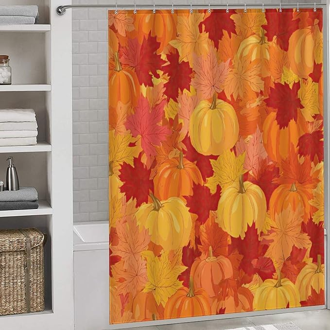 Autumn Pumpkins Fall Thanksgiving Shower Curtain Waterproof Washable Fabric Bathroom Shower Curtains for Bathroom Decorations Home Indoor Decor 64x72Inch