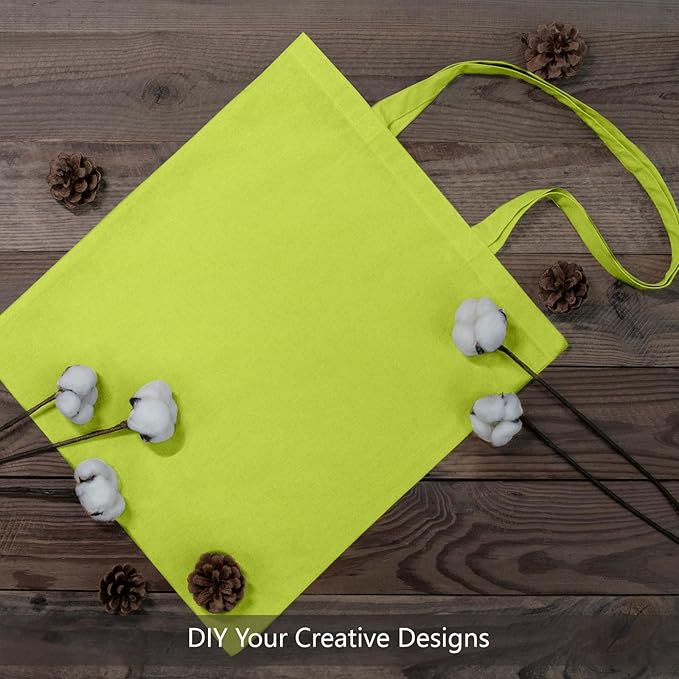 TOPDesign 12-Pack Economical 16"x15" Apple Green Cotton Tote Bag, Lightweight Medium Reusable Grocery Shopping Cloth Bags, Suitable for DIY, Advertising, Promotion, Gift, Activity