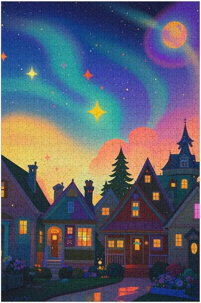 Jigsaw Puzzles for Adults 1000 Piece - Color Dream Town Themed Wooden Puzzles，Challenge Puzzles，Educational Games，Family Puzzles，Unique Gifts for Wall Art ，Funny Puzzles，Stress Relief Games