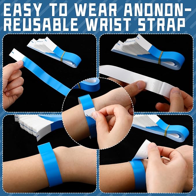 Tudomro 1200 Pack Plastic Paper Wristbands for Events Neon Party Wrist Bands Colored Waterproof Concert Identification Hand Bands Lightweight Adhesive Wristband(Blue)