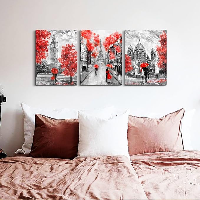 Canvas Art Simple Life Black and white scenery romantic couple Wall Art Decor 16" x 24" 3 Pieces Framed Canvas Prints Black and white Eiffel Tower Ready to Hang for living room Home Decoration