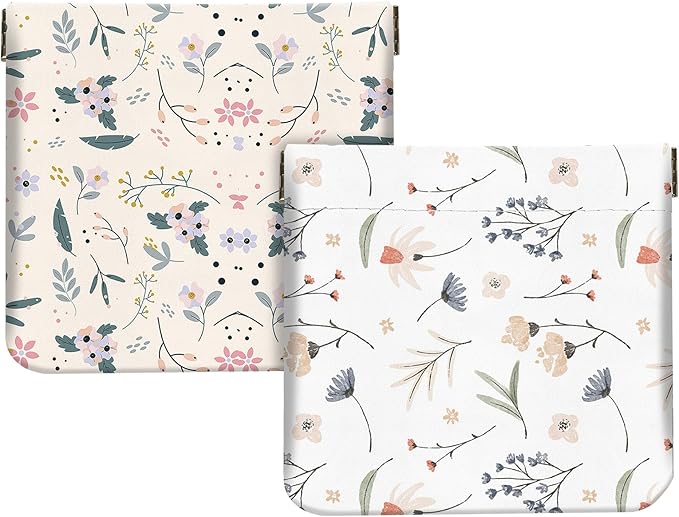 2Pcs PU Leather Small Squeeze Coin Purse Pouch Mini coin Bag Unique And Cute Wallet Cosmetic Bags Change Bag For Women Girls Men （Floral Print
