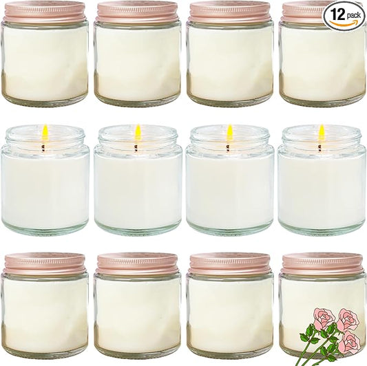 12 Pcs 4 Oz Mini White Soy Candles,Rose Scented Candles Set,Bulk Aromatherapy Candle,Great Stress Relieving Scented Candle for Girls as a Gift for Birthdays, Weddings and More!