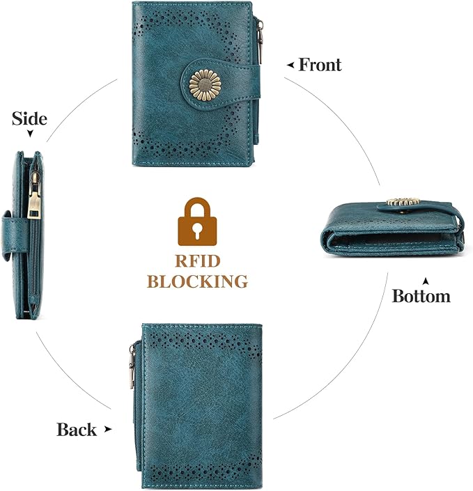 SENDEFN Small Wallets for Women Bifold RFID Blocking Leather Card Holder Compact Wallet with Zipper Coin Pocket