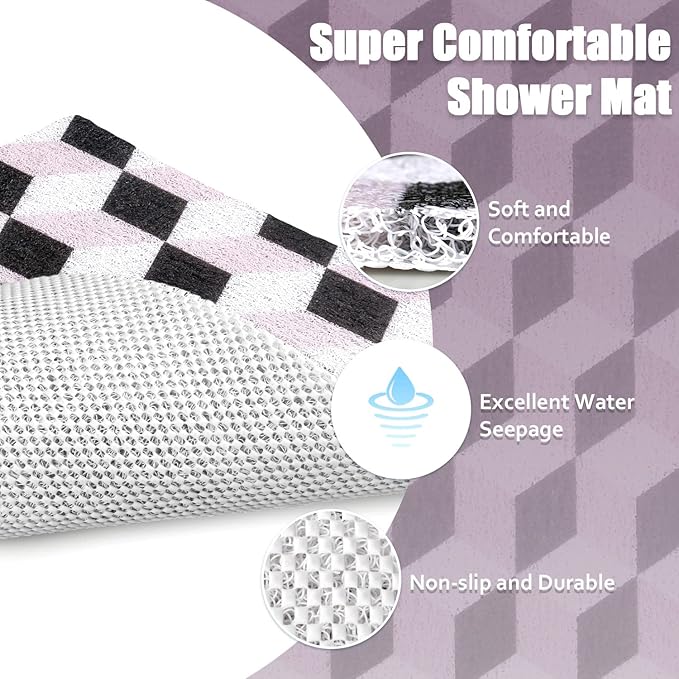 Square Shower Mat Non-Slip 24x 24 Inch, Soft Comfort Bath Mat with Drainage Holes, PVC Loofah Massage Bathmat for Shower,Tub,Bathroom,Wet Areas, Quick Drying