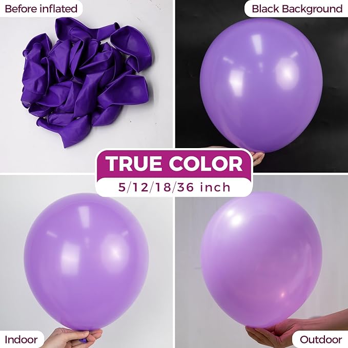 Bezente Purple Balloons Latex Party Balloons - 150 Pack 5 inch Matte Small Purple Helium Balloons for Birthday Wedding Bridal Shower Halloween Party Decorations
