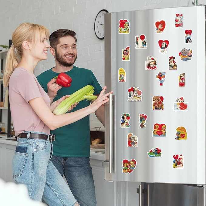 Valentine's Day Fridge Magnet Stickers - 24 Pcs Vintage Valentine's Day Heart Love Dog Refrigerator Magnet Valentine Fridge Stickers for Home Kitchen Office Cruise Locker Mailbox Door Decor