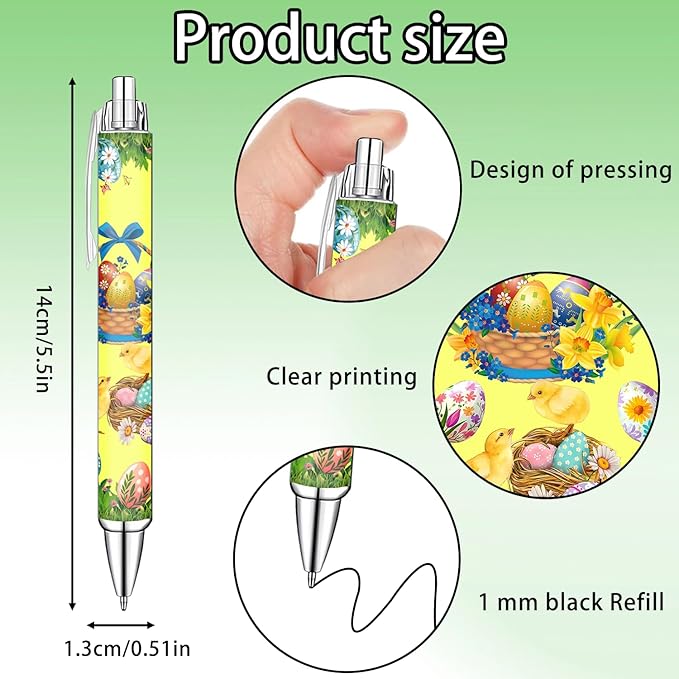 Spring Easter Ballpoint Pens Set of 10 – Bunny and Easter Egg Design with Cheerful Spring Words – Smooth Black Ink Writing Pens for Seasonal Gifts, Party Favors, Office, and Everyday Writing