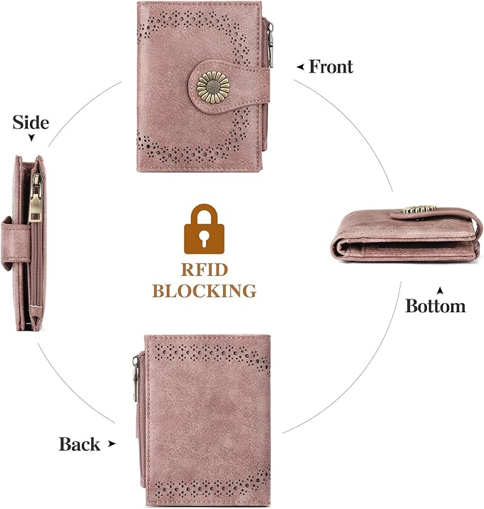 SENDEFN Small Wallets for Women Bifold RFID Blocking Leather Card Holder Compact Wallet with Zipper Coin Pocket