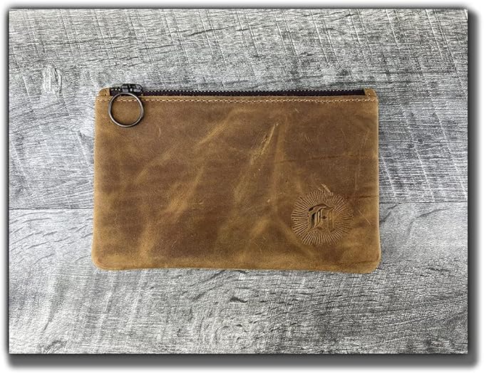 Leather Pouch with Zipper (Tobacco, 7.75" x 5")