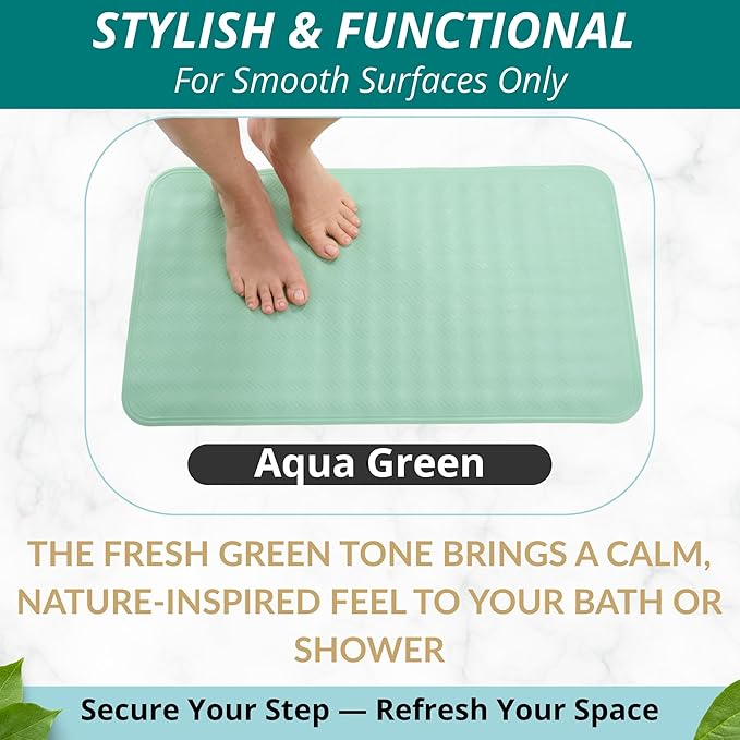 ENKOSI Non Slip Shower Mat – Bath Mat for Tub and Shower Floors – Anti Slip Bathtub Mat with Strong Suction Cup Grip – Soft, Green Bathroom Mat for Inside Bath and Shower Floors (28x16 Aqua Green)
