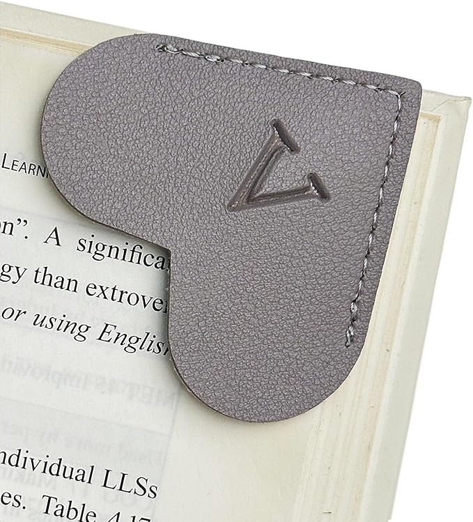 MOTEERLLU Personalized Leather Heart Bookmark with Initial, Cute Letters Custom Corner Book Mark for Reading Women, Teacher, Student, Book Lovers Gifts, Book Accessories (Grey, V)