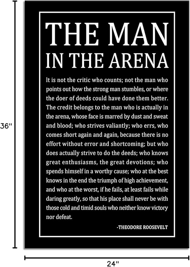 Inspirational The Man In The Arena Quotes Poster Motivational Wall Art Inspiring Canvas Prints Artwork for Office Living Room Modern Home Decor Painting Pictures Stretched and Framed [24''Wx 36''H]