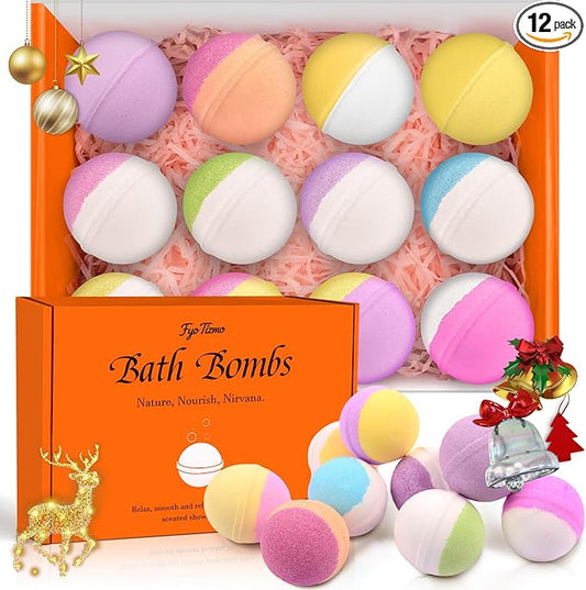 Bath Bombs for Women, 12 Pack Handmade Natural Fizzies Bath Bombs with 12 Unique Scents, Relaxing Bubble Bath for Dry Skin Moisturizing, Essential Oils Bathbomb Spa Gift Set for Mom, Wife, Girlfriend
