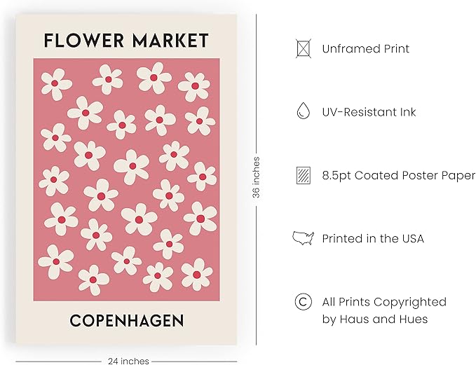 HAUS AND HUES Flower Market Poster, Danish Pastel Floral Wall Art, Aesthetic Flower Prints, Pastel Room Decor (Unframed, 24" x 36")