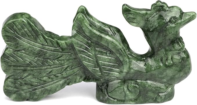 gemshan Handmade Jade Phoenix Statue - Natural Jade Phoenix Sculpture for Home Decor, Wild Animal Carved Figurine Collection Art Tabletop Home Decor
