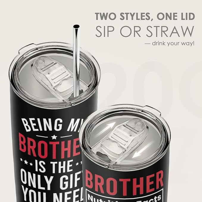 SANDJEST Brother Tumbler 20oz, Funny Stainless Steel Travel Cup with Lid, Being Brother Is the Only Gift You Need Insulated Coffee Mug, Gifts for Men Boys Friends on Birthday Christmas