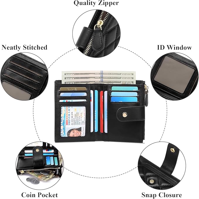 SENDEFN Small Wallet for Woman Leather RFID Blocking Bifold Zipper Pocket Credit Card Holder