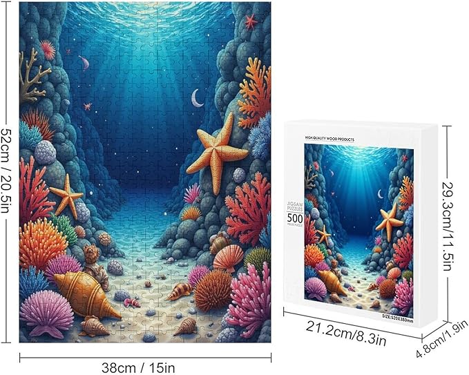 Sea Floor Wooden Puzzle 500 Pieces Jigsaw Puzzles for Adults Puzzle Educational Toys Challenging Fun Games Gifts for Elders Kids Family and Friends