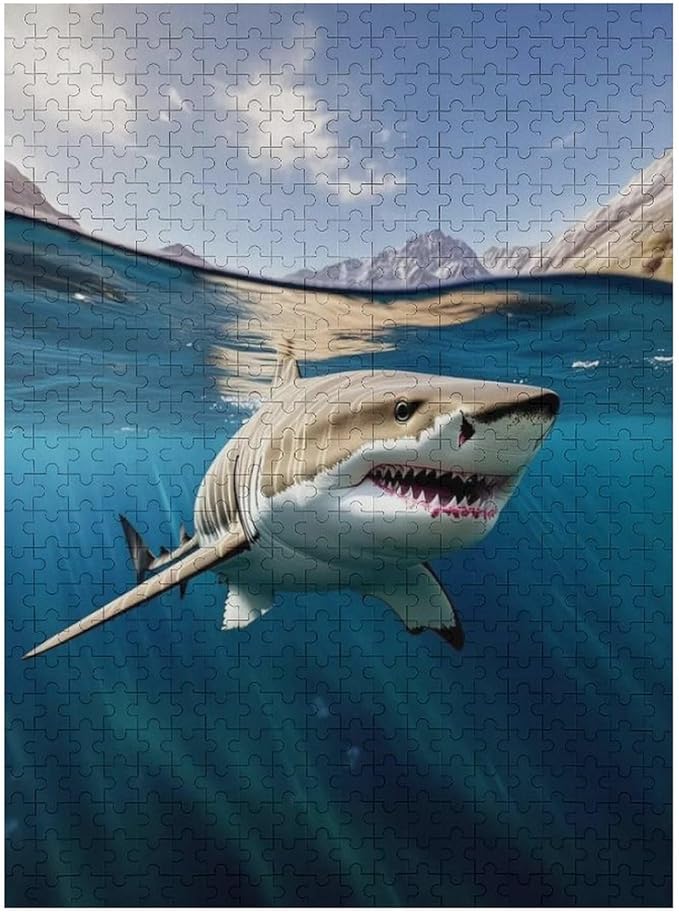 Puzzles for Adults 500 Pieces Wooden Jigsaw Puzzle - Shark on The Water Theme Puzzle，Party Games，Family Toys，Educational Puzzles，Stress Relief Wooden Puzzle，Gifts for Family，Colleagues and Friends