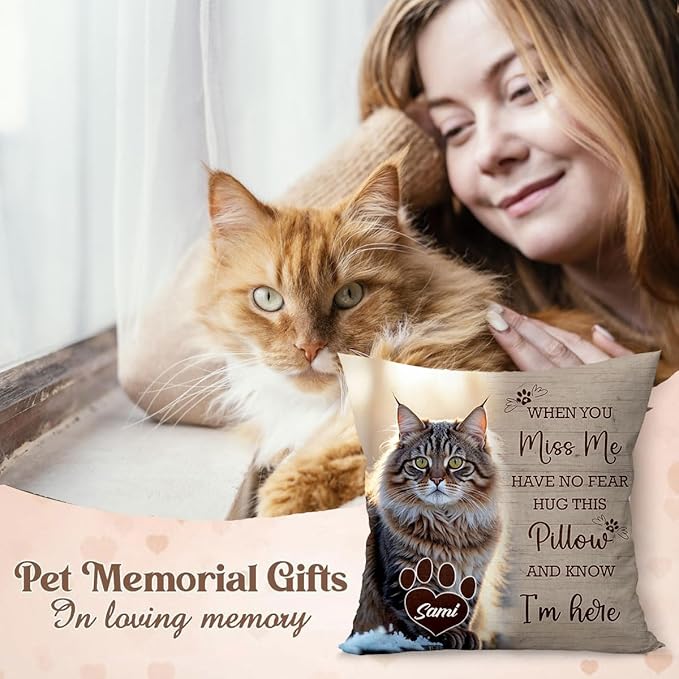 Custom Pet Memorial Throw Pillow (Insert Included), Cat Memorial Pillow, Cat Memorial Gifts for Loss of Cat, Loss of Cat Sympathy Gift, Pet Loss Sympathy Gift, Cat Remembrance Gifts