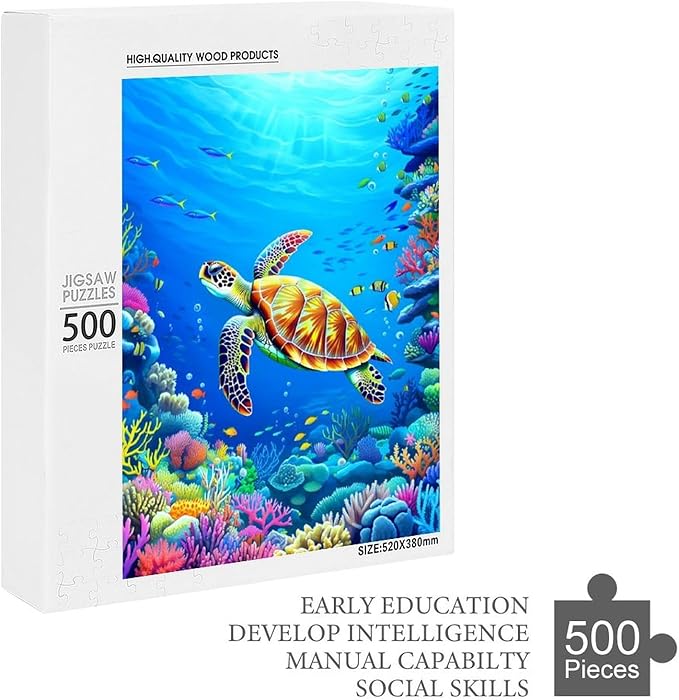 Jigsaw Puzzles for Adults 500 Piece - Sea Turtle Wooden Puzzle，Puzzle Games， Stress Relief Games，Funny Puzzles，Unique Gifts for Wall Art ，Family Puzzles，Educational Games