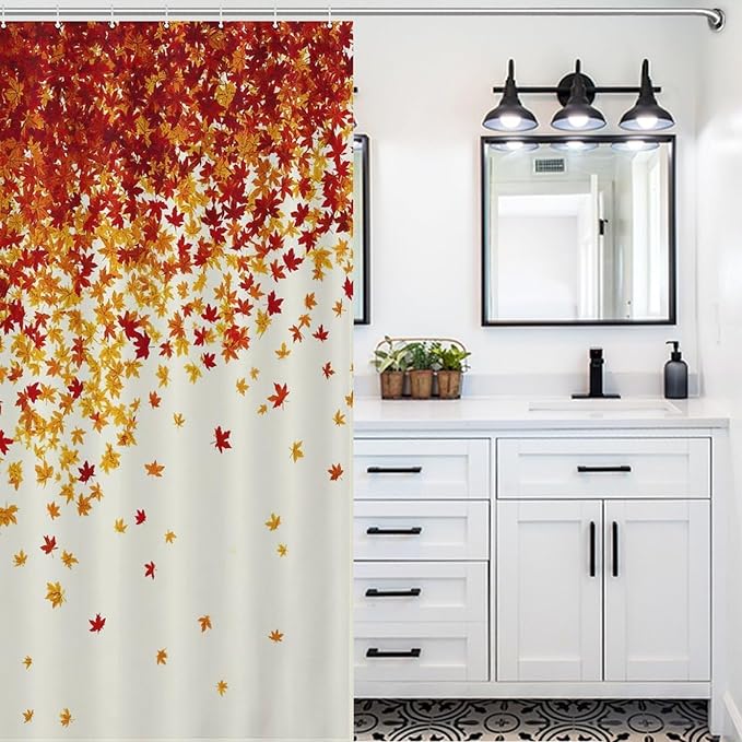 Fall Autumn Shower Curtain Maple Leaves Orange Red Leaf Harvest Waterproof Washable Fabric Bathroom Shower Curtains for Bathroom Decorations Home Indoor Decor 53x72Inch
