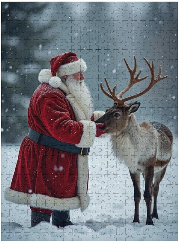 Puzzles for Adults 500 Pieces Wooden Jigsaw Puzzle - Santa Claus and Reindeer Christmas Series Theme Puzzle，Party Games，Family Toys，Educational Puzzles，Stress Relief Wooden Puzzle，Home Decoration